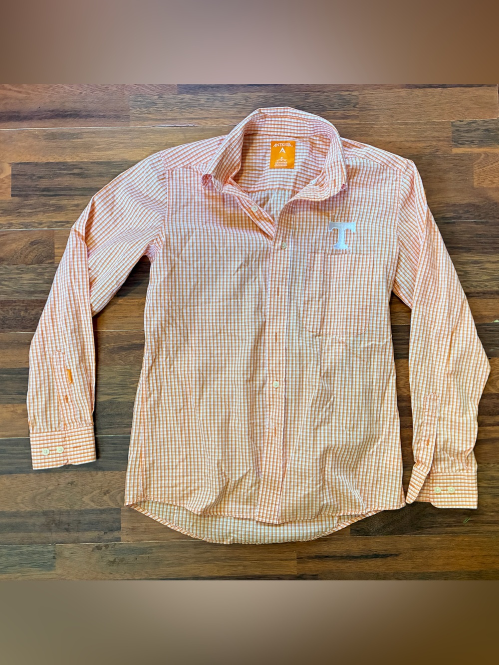 Antigua Orange and White Tennessee Button-Down Shirt